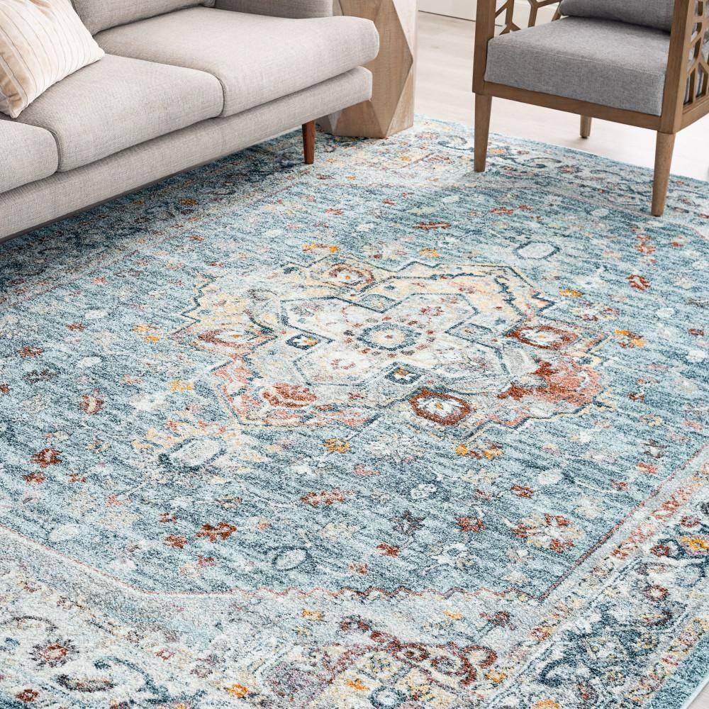 Tayse Wakefield 5 x 8 (ft) Loomed Polypropylene Gray Blue Rectangular Indoor Area rug