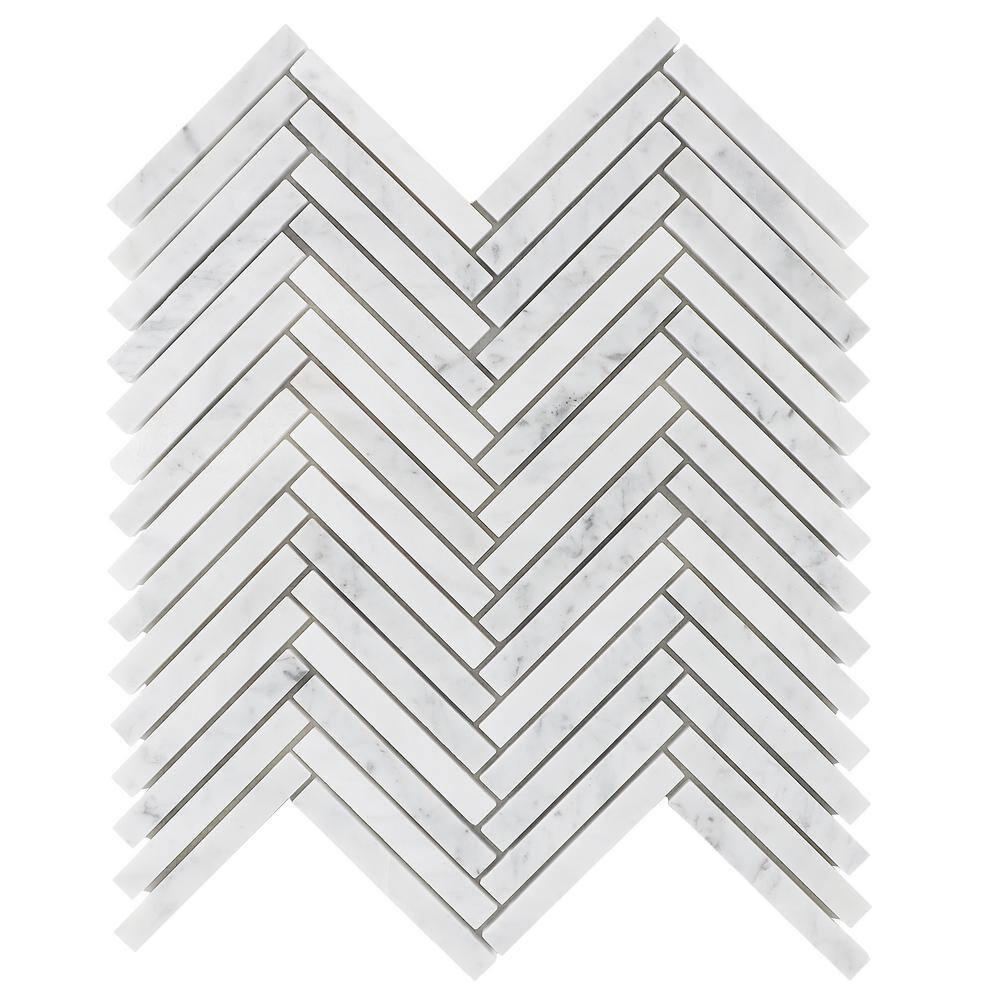 Marble Collection 0.5" X 4" Herringbone Natural Stone Mosaic Wall & Floor Tile