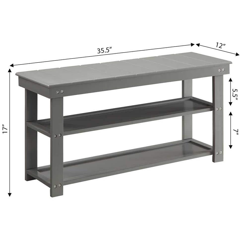 Convenience Concepts Oxford Utility Mudroom Entryway Bench in Gray Wood Finish