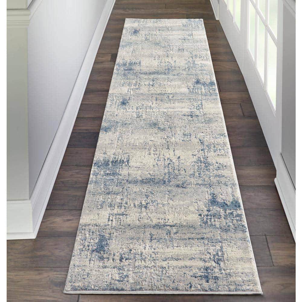 Nourison Rustic Textures Abstract Indoor Area Rug Ivory Blue 2'2" x 7'6"