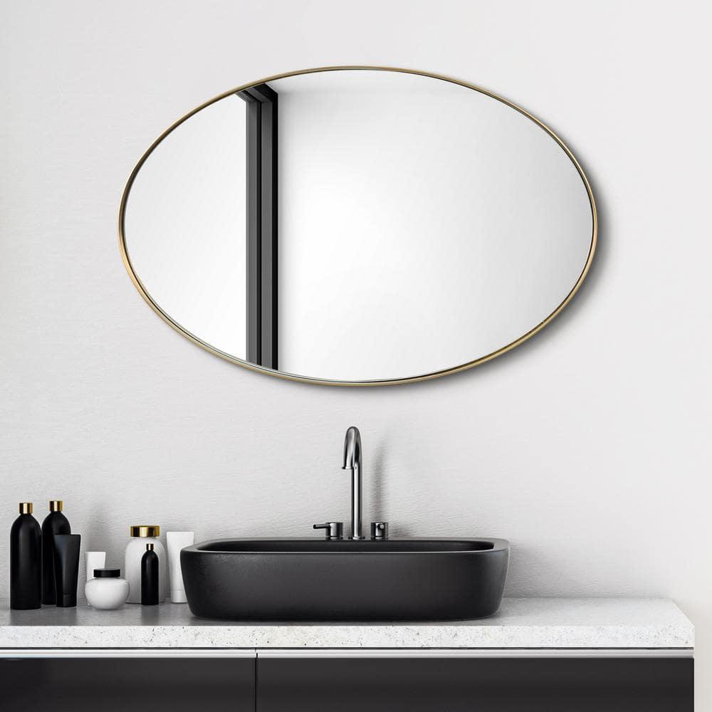 Empire Art Direct Ultra Brushed Gold Stainless Steel Frame Oval Wall Mirror, 24" x 36" x 2", Ready to Hang