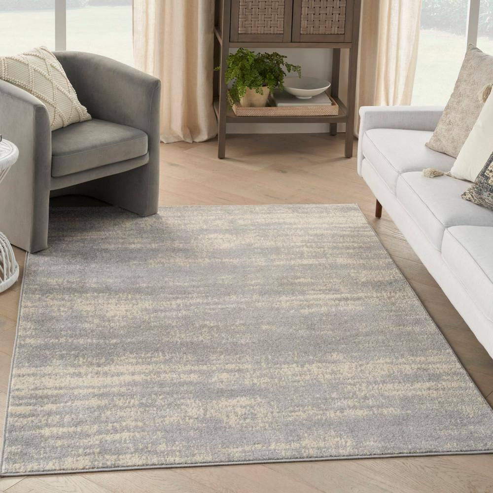 Nourison Essentials Abstract Low Pile Indoor Outdoor Area Rug 5' x 7' Grey/Beige