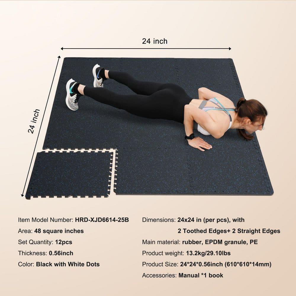 VEVOR 12 PCS 0.56" Thick Gym Floor Mats, 24" x 24" EVA Foam & Rubber Top Interlocking Workout Floor Mats