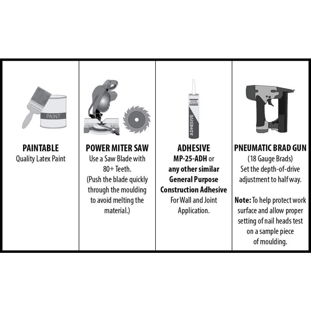 2-1/2 in x 2-1/2 in x 6 in Long Plain Recycled Polystyrene Crown Moulding Sample