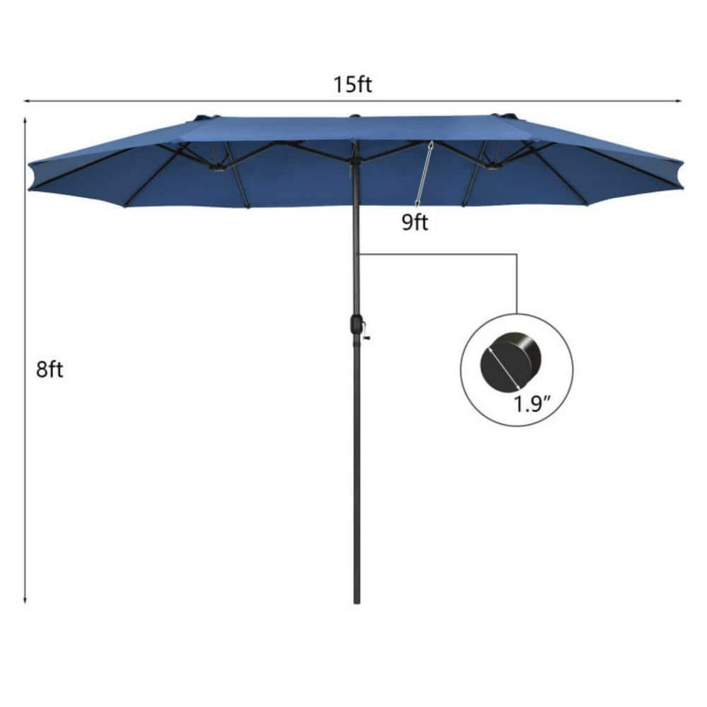 Costway 15FT Patio Double-Sided Umbrella Crank Outdoor Garden Market Sun Shade Navy