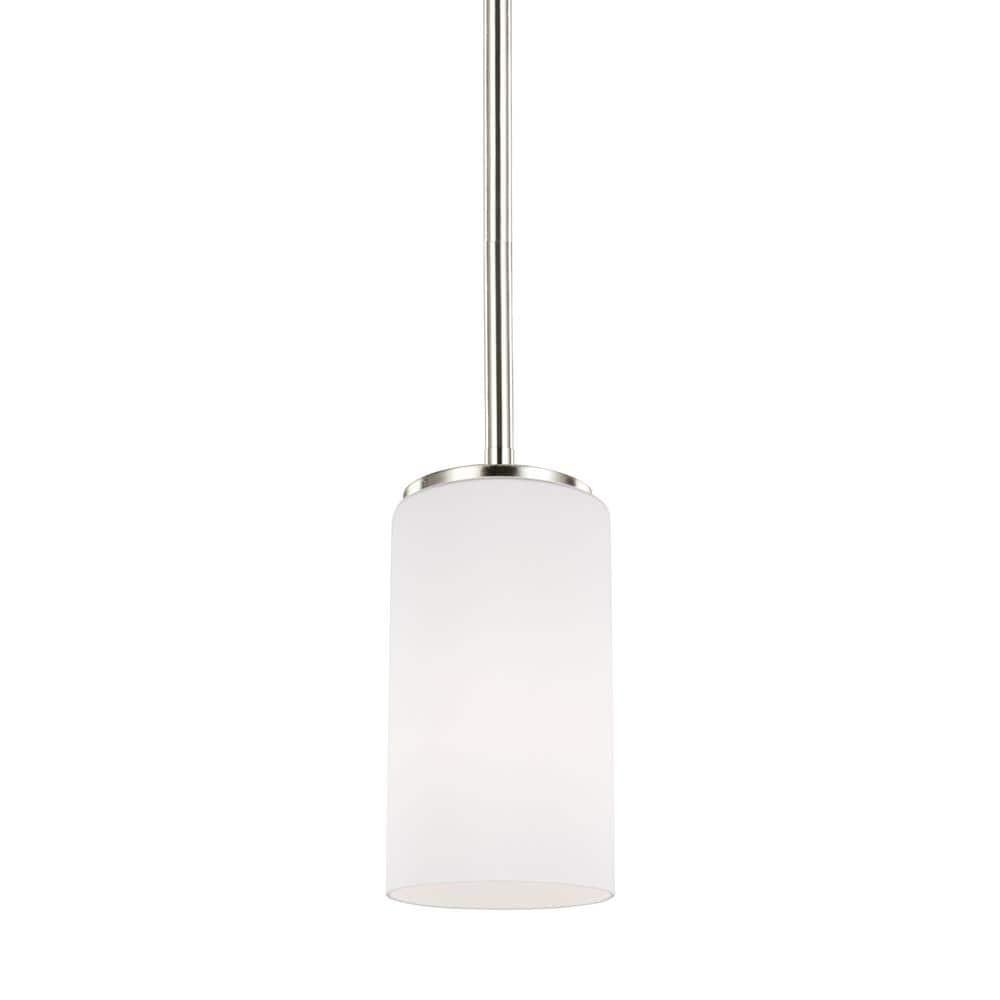 Generation Lighting 6124601EN3-962 Alturas One-Light Mini-Pendant with Etched White Inside Glass Shade, Brushed Nickel Finish