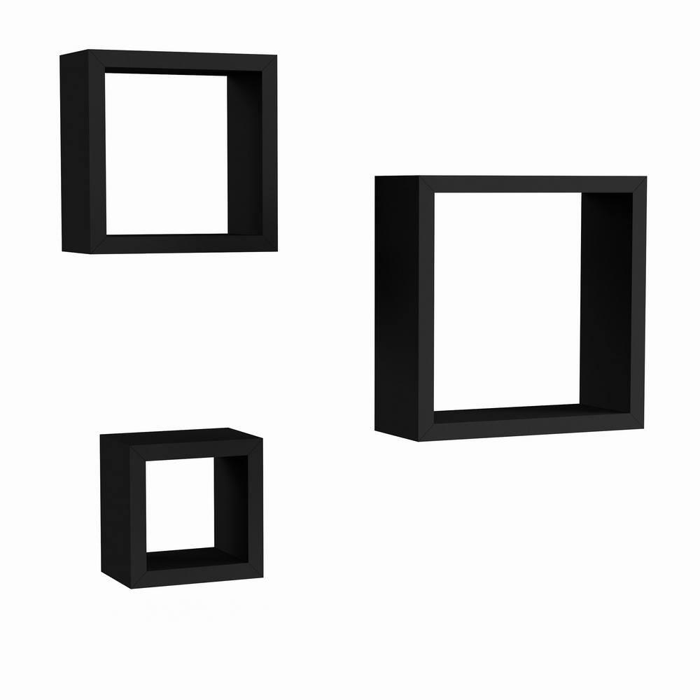 Floating Shelves- Cube Wall Shelf Set with Hidden Brackets, 3 Sizes to Display Decor, Books, Photos, More- Hardware Included by Lavish Home (Black)