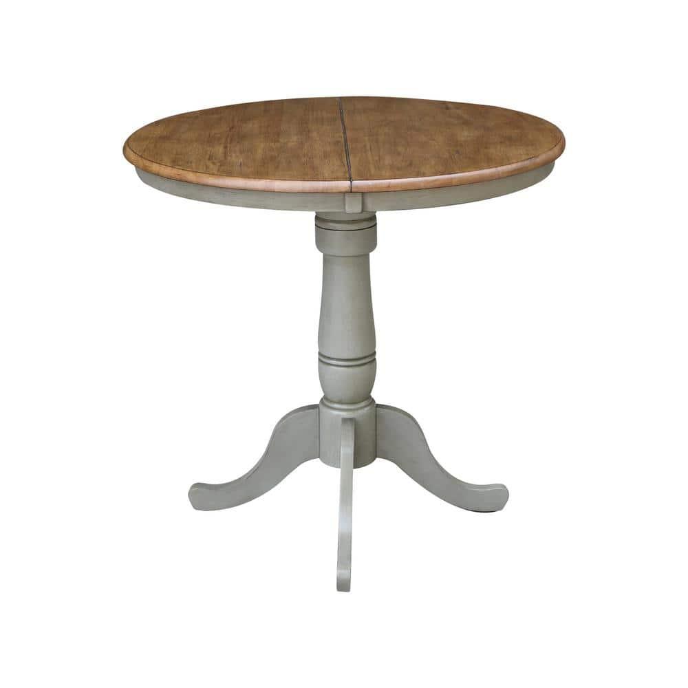 36 in. Round Top Pedestal Counter Height Table with 12 in. Leaf, Hickory & Stone