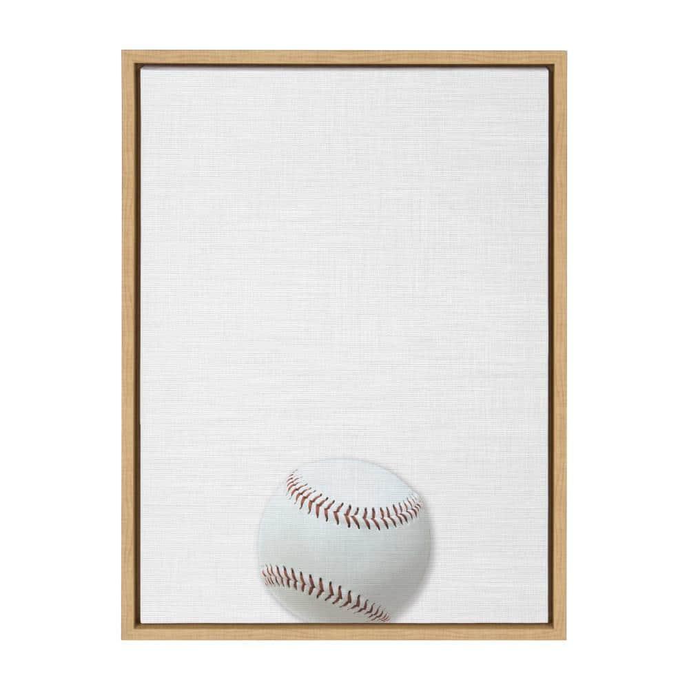 DesignOvation 18" x 24" Sylvie Color Baseball Portrait Framed Canvas Natural : Modern Style, Screen Print Art, Plastic Frame