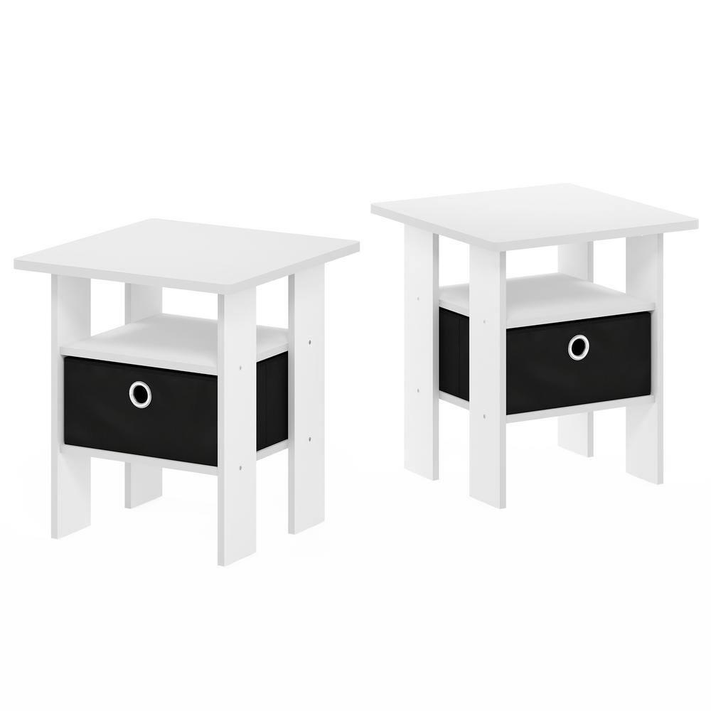Furinno 2PCS Modern Bedside End Table Nightstand Accent Sofa Side Table W/Removable Drawer & Open Storage Shelf,White/Black