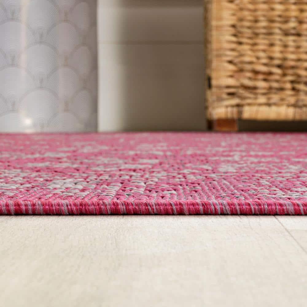 9' x 12' Tela Bohemian Textured Weave Floral Indoor/Outdoor Area Rug, Fuchsia/Light Gray - JONATHAN Y
