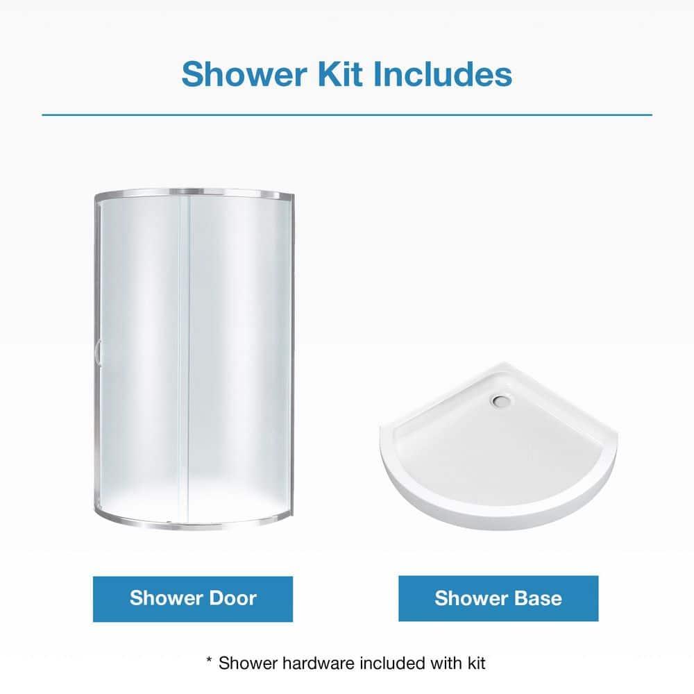 Ove Decors OVE Decors Breeze Premium 33 in. Round Shower Kit w/ Frosted, Base in Chrome Finish BREEZE 32 FROSTED GLASS KIT