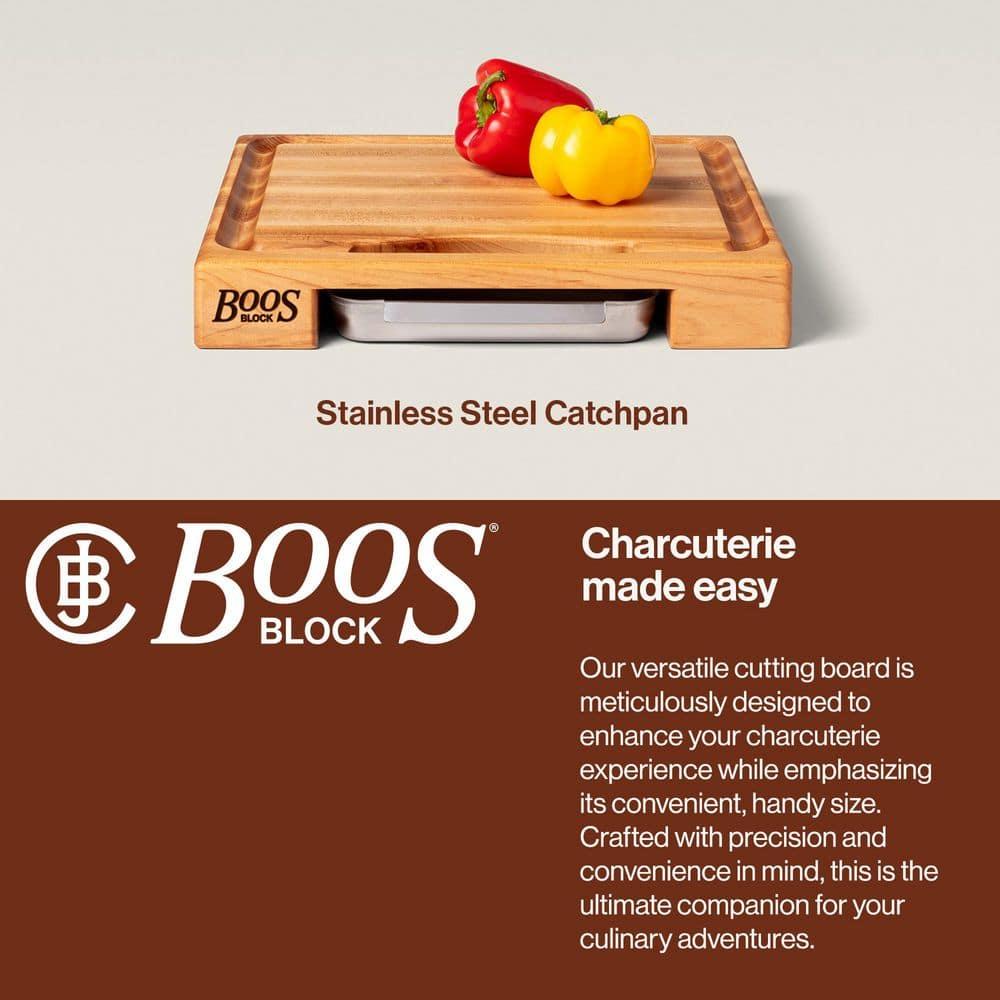 John Boos Boos Block Newton Prep Master Reversible Wood Cutting Board with Juice Groove and Pan, 2.25-Inch Thickness, 15" x 14" x 2 1/4", Maple