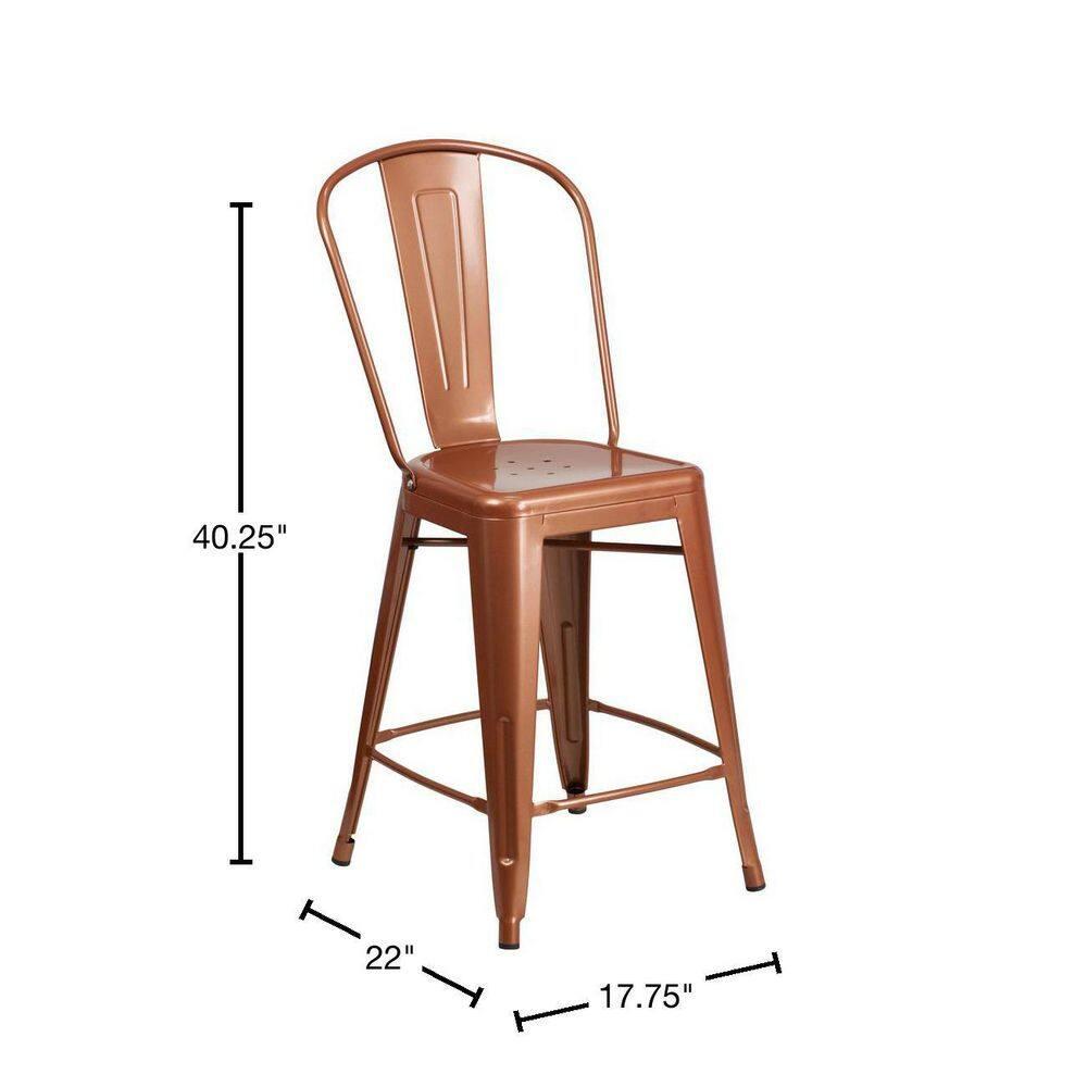 Flash Furniture Commercial Grade 24" High Copper Metal Indoor-Outdoor Counter Height Stool with Back