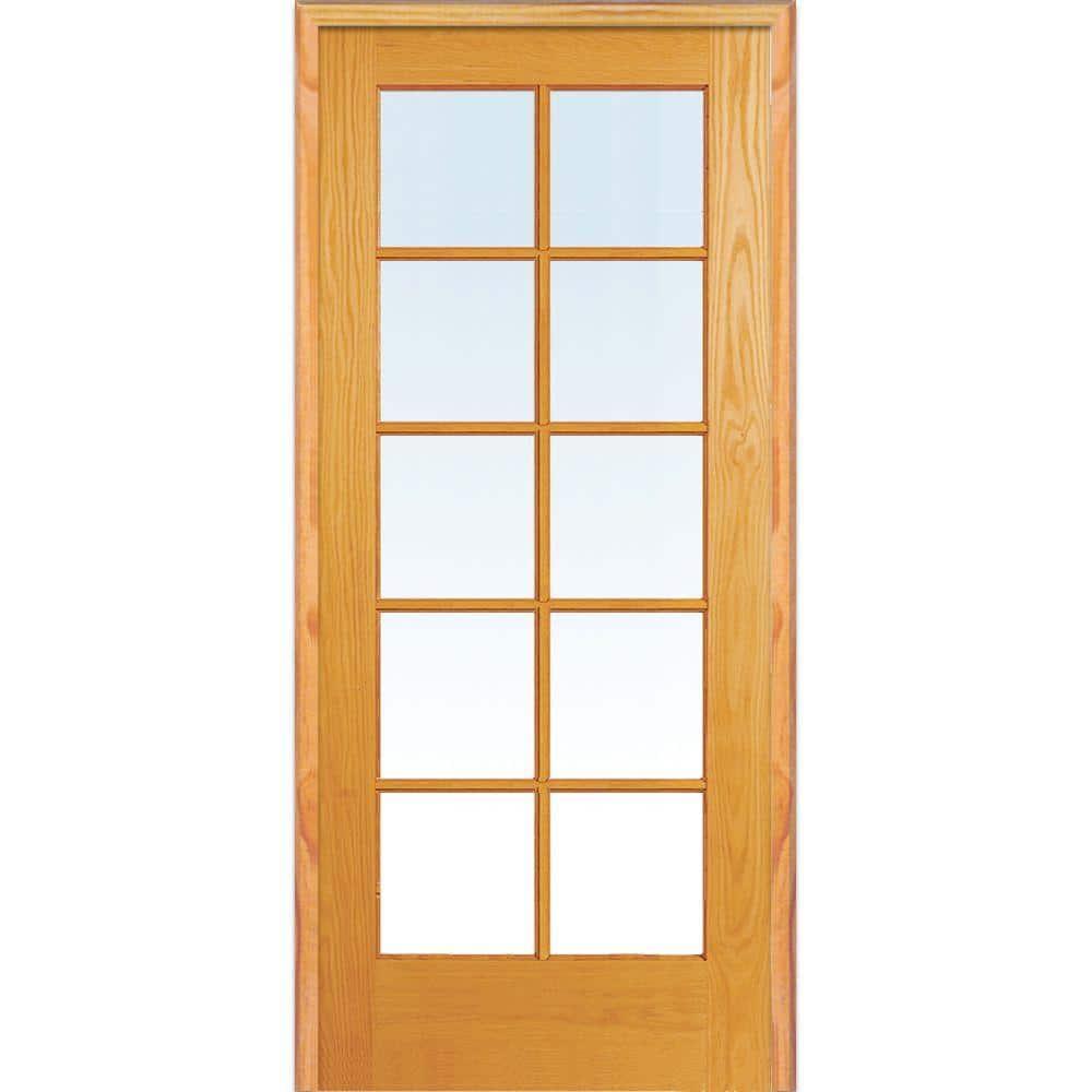 National Door Company ZZ19939R Unfinished Pine Wood 10 Lite Clear Glass, Right Hand Prehung Interior Door, 32" x 80"