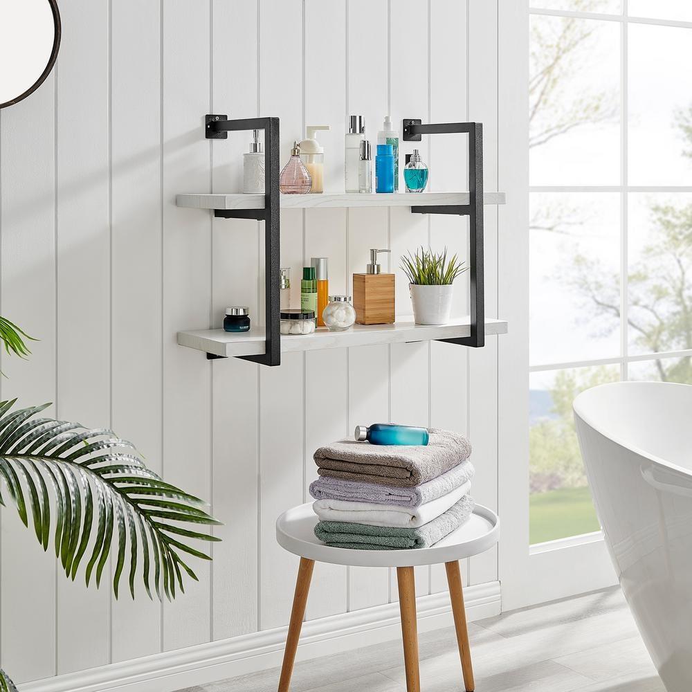 31.5" x 22.5" Modern 2 Tier Hanging Bracket Wall Shelve White Birch - Danya B.: Chic Storage, Metal MDF