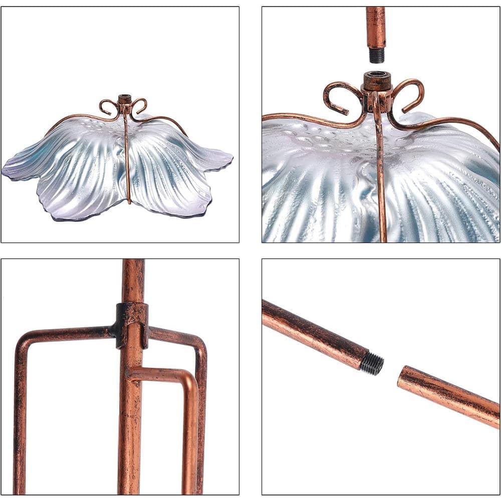 Outdoor Bird Bath Glass Birdbath Garden Birdfeeder with Metal Stake Blue(Height:26inch)