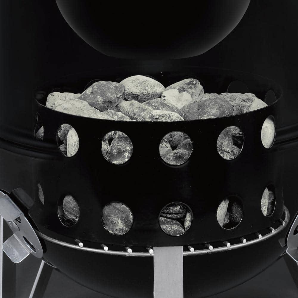 Black Porcelain Charcoal Smoker with Steel Grates and Thermometer