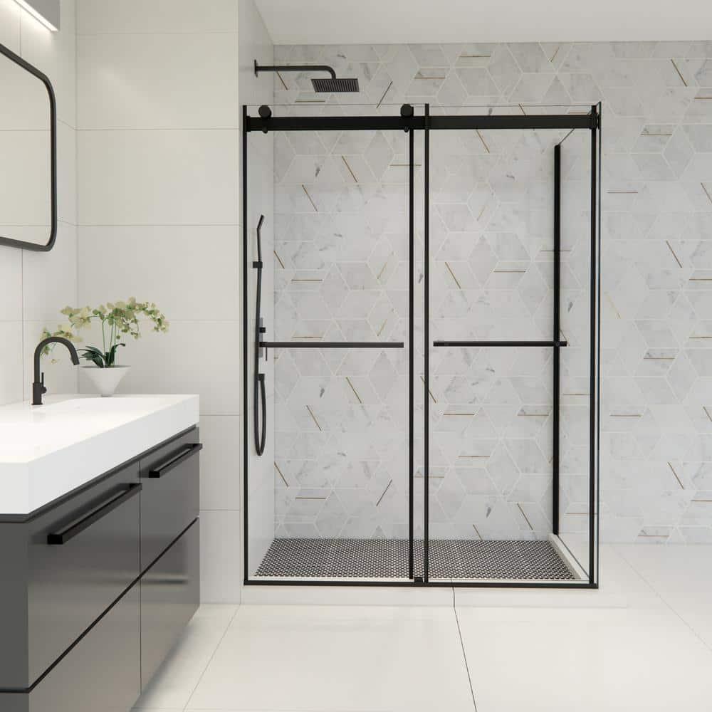 Altair SD80756-36P-MB Belizzi 56" W x 76" H By Pass Frameless Exposed RollerShower Enclosure with Clear Glass