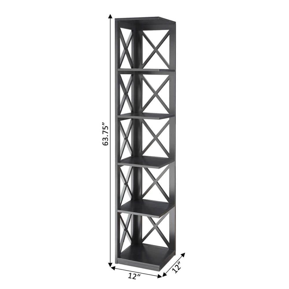 Open Box Convenience Concepts 5 Tier Shelf X Frame Home Corner Bookcase, Black