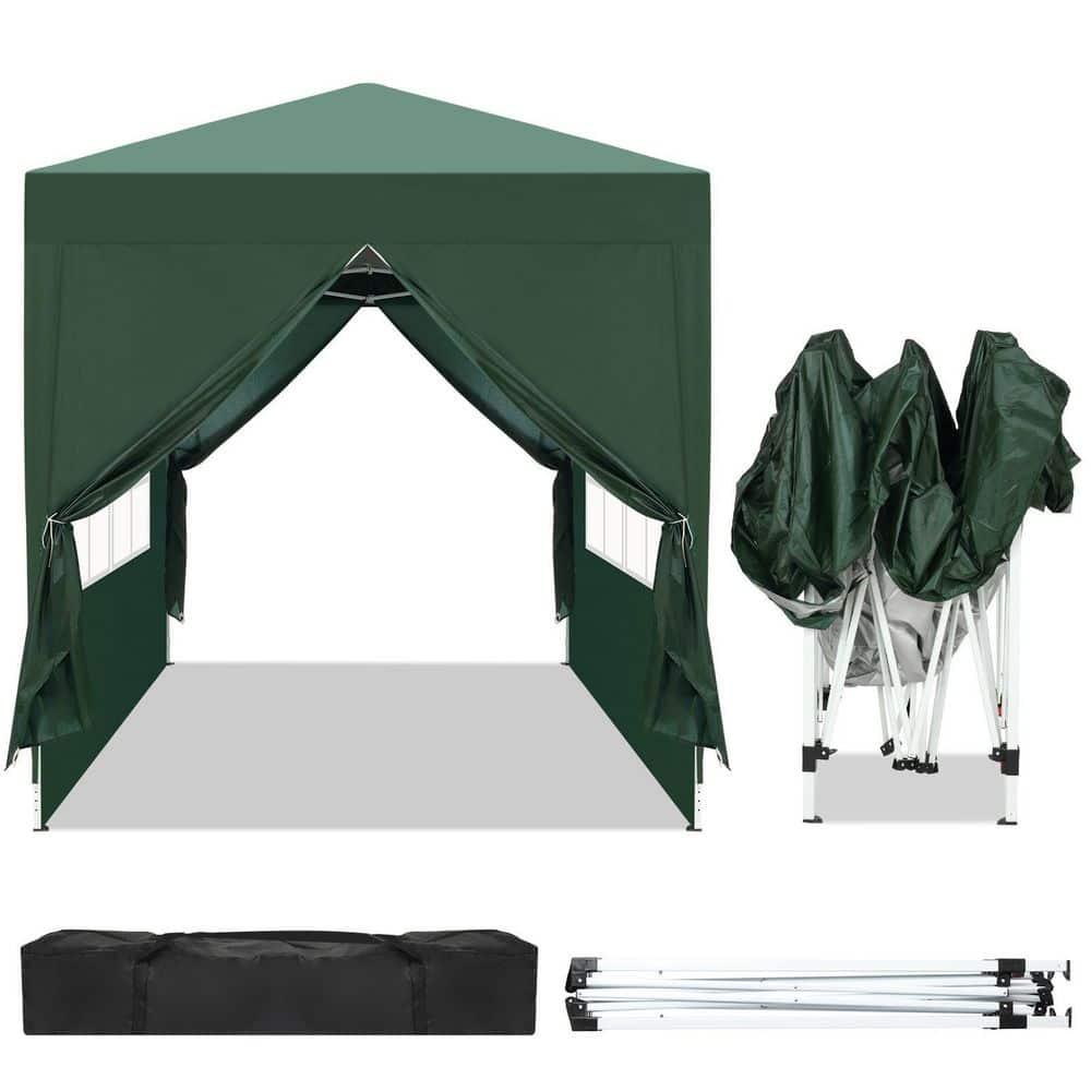 6.5x6.5ft Pop Up Canopy Tent, Outdoor Instant Shelter Folding Canopy with 4 Side Walls and Carry Bag for Commercial Events, Party, Backyard BBQ, Camping (Green)