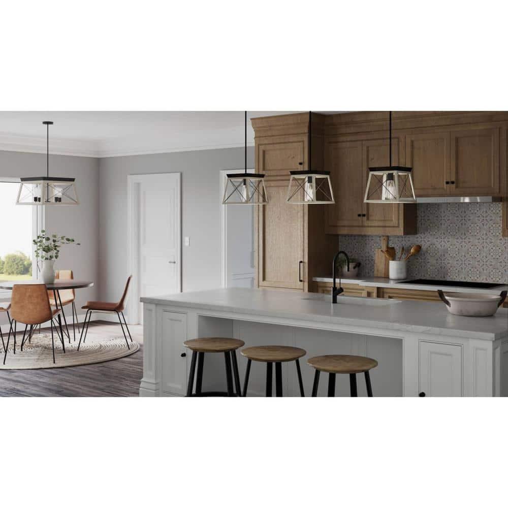 Progress Lighting Briarwood 1-Light Mini-Pendant, Steel, Graphite Finish, Faux-Painted Wood Enclosure