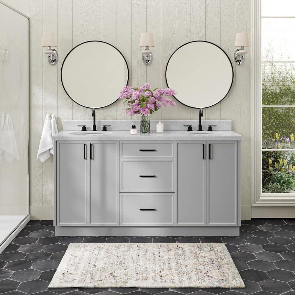Ariel Kellie 67 Inch Double Oval Sink Bathroom Vanity With Italian Carrara Marble Countertop