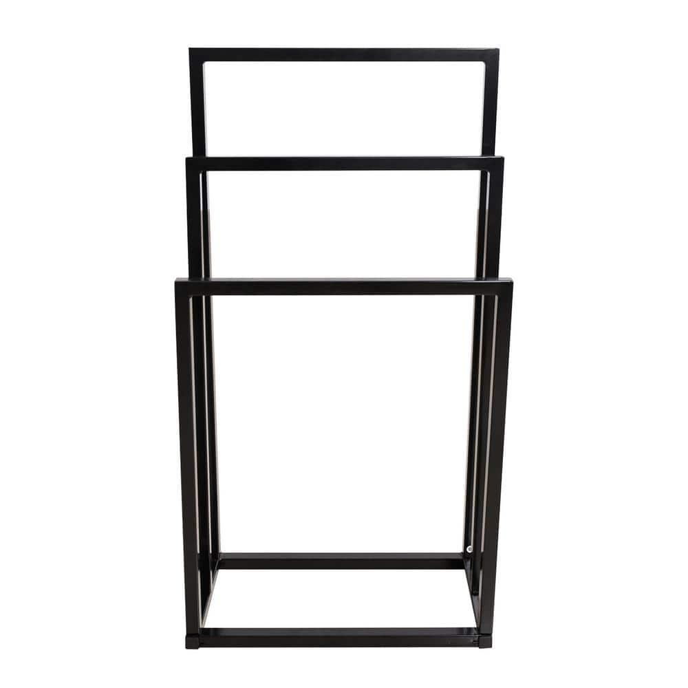Gzxs 3-Tier Metal Towel Rack Modern Freestanding Towel Rack, Bathroom Metal Storage Towel Rack, Black