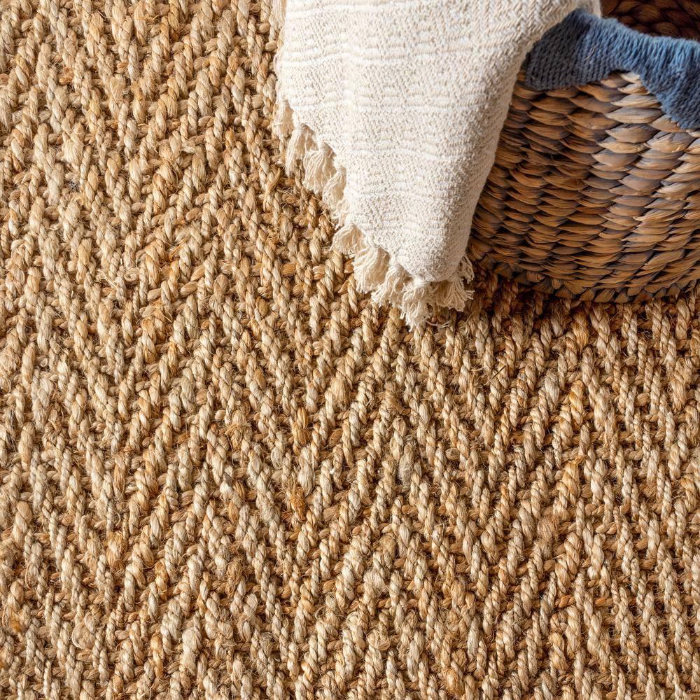 Espina Hand Woven Herringbone Chunky Jute Natural 6' Square Area Rug - JONATHAN Y