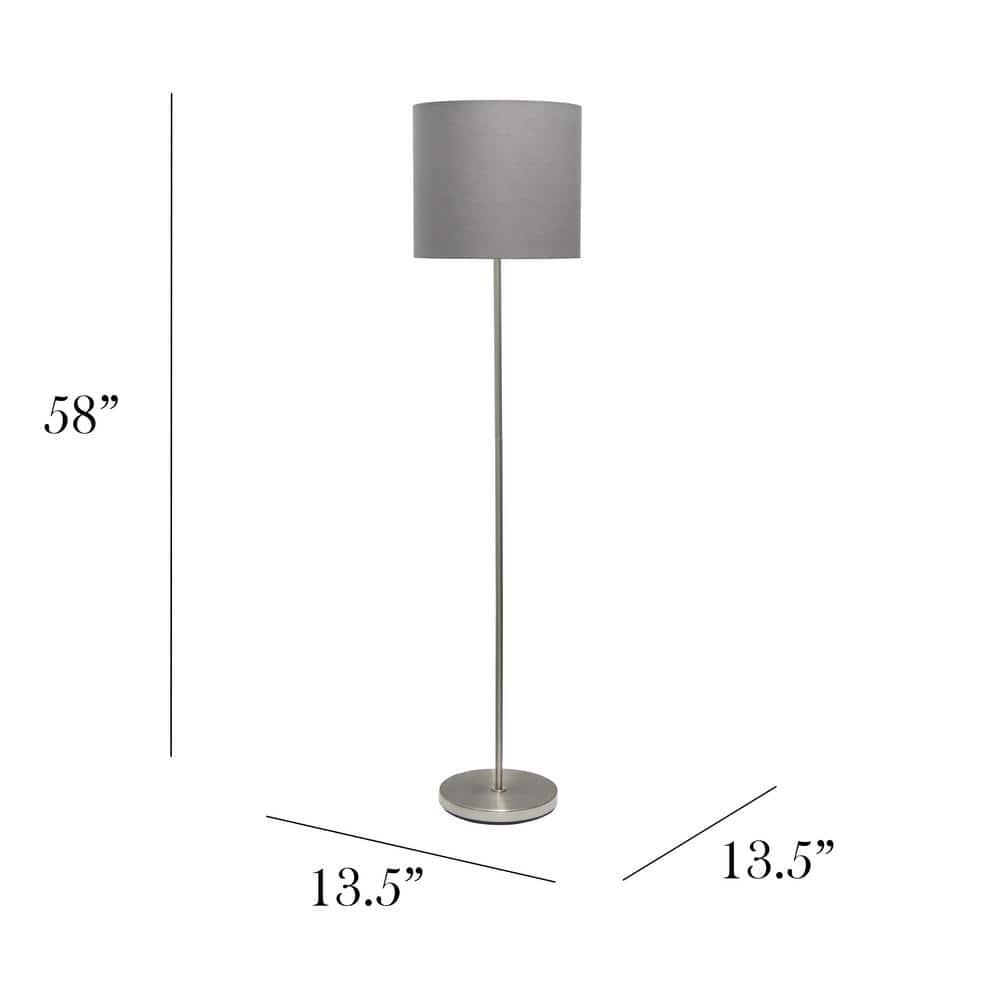 Simple Designs Drum Shade Floor Lamp Gray : Brushed Nickel Finish, Cotton Shade, ETL Listed, Modern Decor