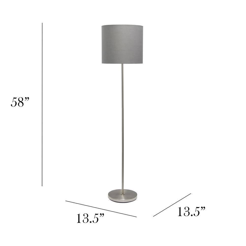 Simple Designs Drum Shade Floor Lamp Gray : Brushed Nickel Finish, Cotton Shade, ETL Listed, Modern Decor