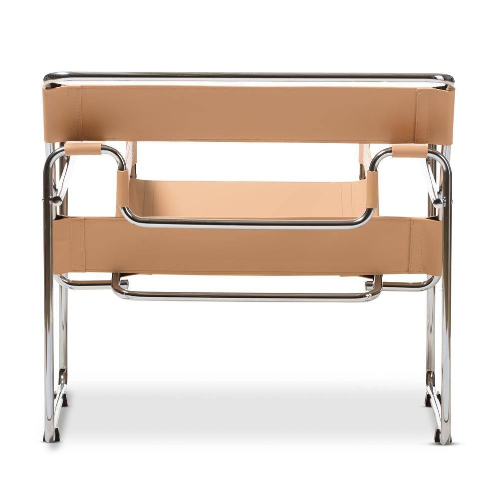 Baxton Studio Jericho Leather Mid Century Modern Accent Chair Tan: Chrome Finish, No-Mar Feet, Fully Assembled