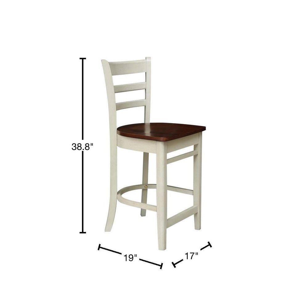 International Concepts 24" Emily Counter Height Barstool Antiqued Almond/Espresso: Hardwood Frame, Ladder-Back Design