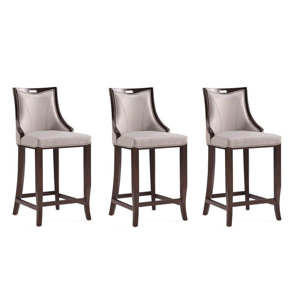 Manhattan Comfort Set of 3 Emperor Upholstered Beech Wood Faux Leather Barstools Light Gray: Semi-Gloss Finish, Foam Padded