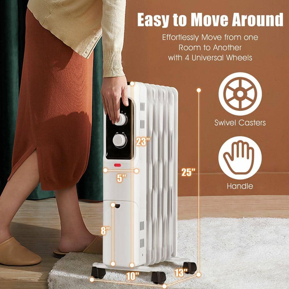 Costway 1500W Oil Filled Heater Portable Radiator Space Heater w/ Adjustable Thermostat White