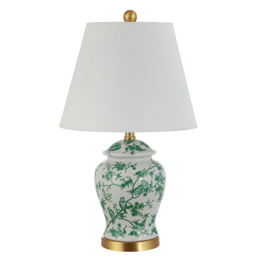 JONATHAN Y JYL3005B Penelope 22" French Country Cottage Ceramic/Iron Chinoiserie Ginger Jar LED Table Lamp, Classic for living room, dinning room, bedroom Bulb Included, White/Green