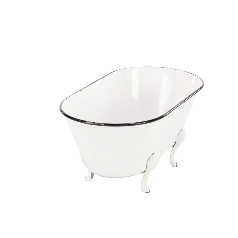 DecMode 20" x 9" Indoor Outdoor Bathtub White Metal Planter