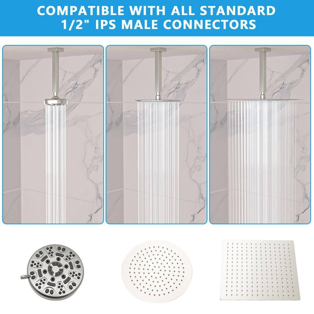 8 in. L Brushed Nickel Ceiling Mounted Rain Shower Extension Shower Arm with Flange