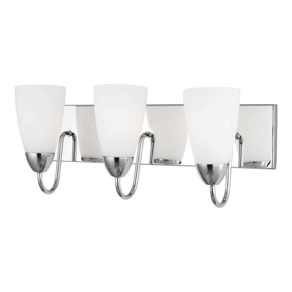 Seville 21 in. 3-Light Chrome Transitional Modern Wall Bathroom Vanity Light with White Glass Shades and LED Bulbs