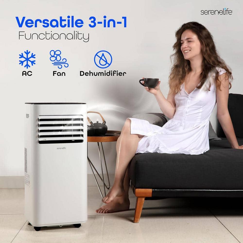 SereneLife Serenelife 8000 BTU Portable Air Conditioner - 3-In-1 Compact Standing Air Conditioner For Room Up To 300 Sq. Ft. - Floor AC Unit With Remote Control - Universal Casters, Window Mount Kit