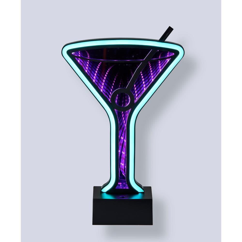 Infinity Neon Martini Glass Table/Wall Lamp Black - Adesso: USB Powered, Battery Option, LED Lighting