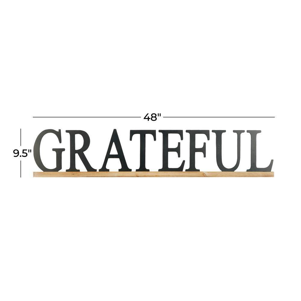 DecMode Black Wood Grateful Sign Wall Decor