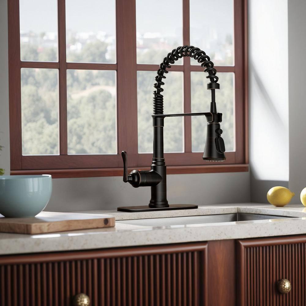 FORIOUS Rustic Kitchen Faucet with Pull Down Sprayer Oil Rubbed Brown, 3 Modes Stainless Steel High Arc Vintage Spring Sink Faucet 1 or 3 Holes for Pot Filler, Farmhouse Camper Wet Bar