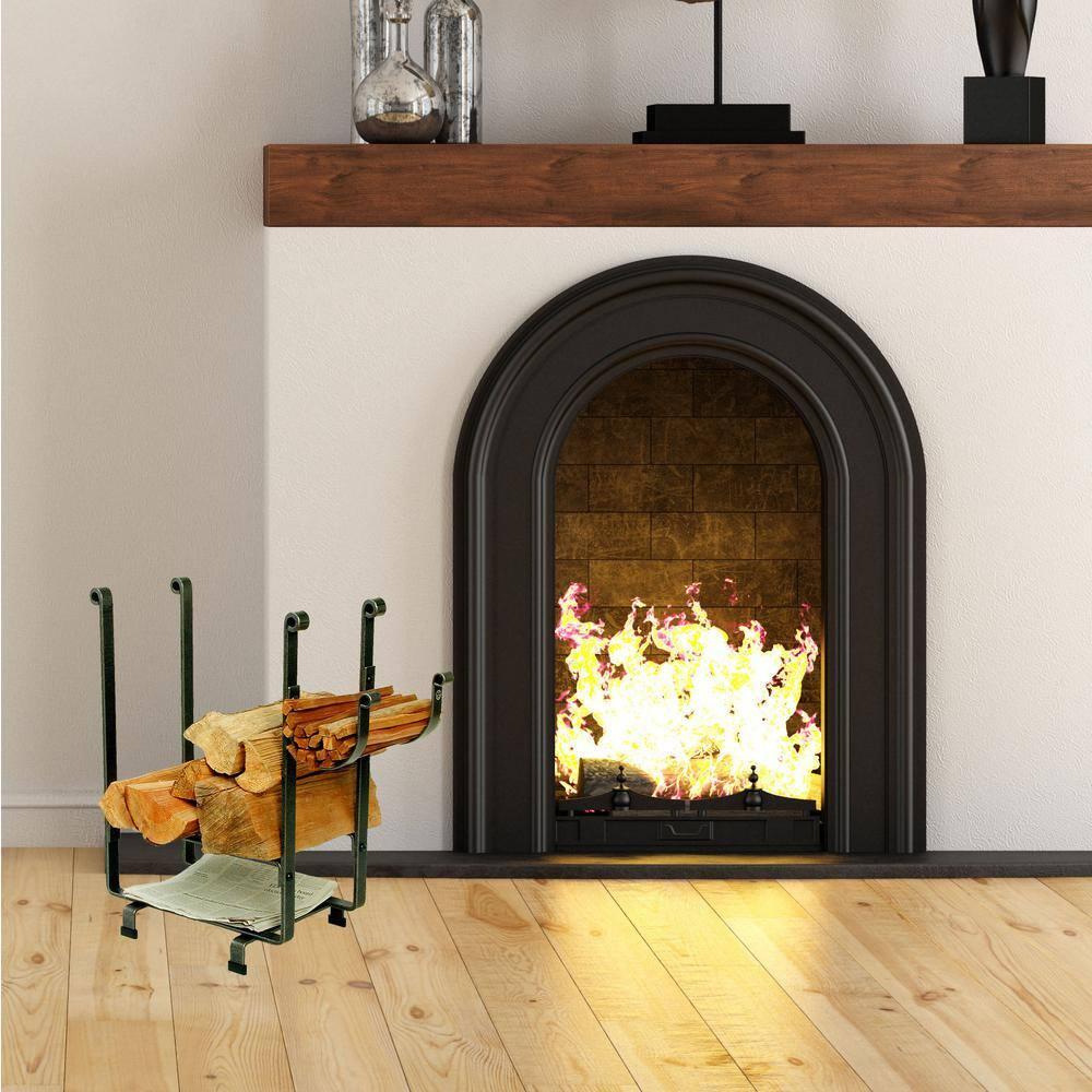 Handcrafted Rectangle Fireplace Log Rack with Newspaper Holder