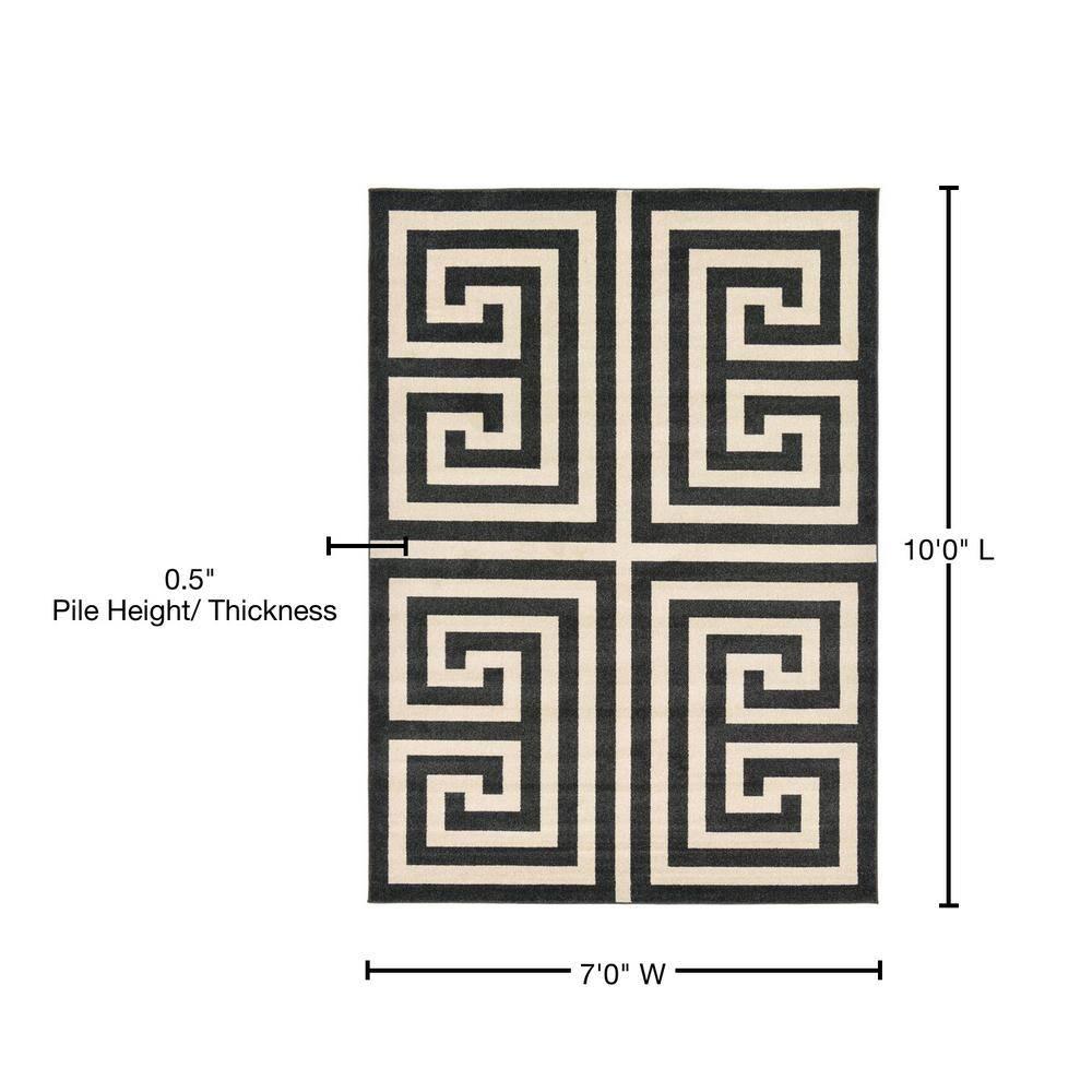 Unique Loom Athens Collection Area Rug - Greek Key (7' 1" x 10' Rectangle Black/Beige)