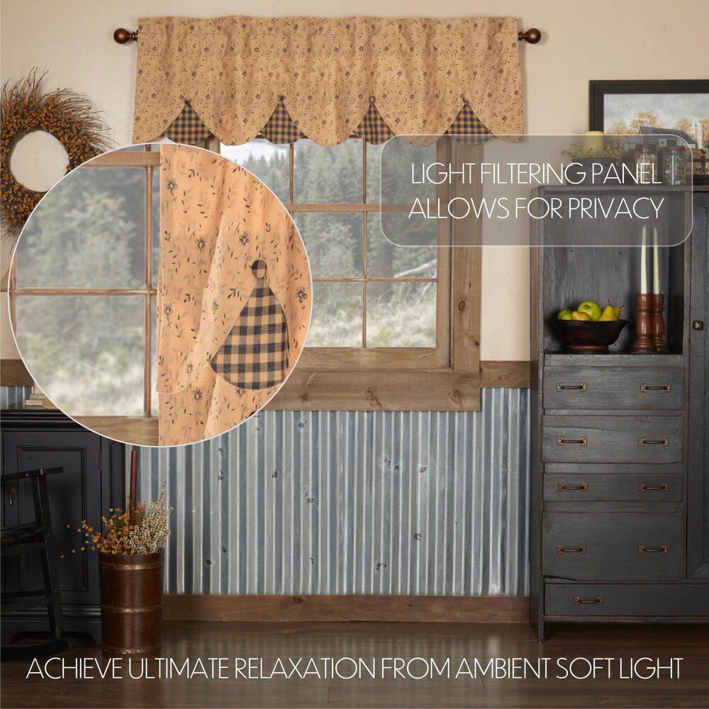 VHC Brands Maisie Primitive 18"x60" Valance Tan Rod Pocket Buttons Cotton Floral/Flower Hanging Loops Kitchen Window Curtains
