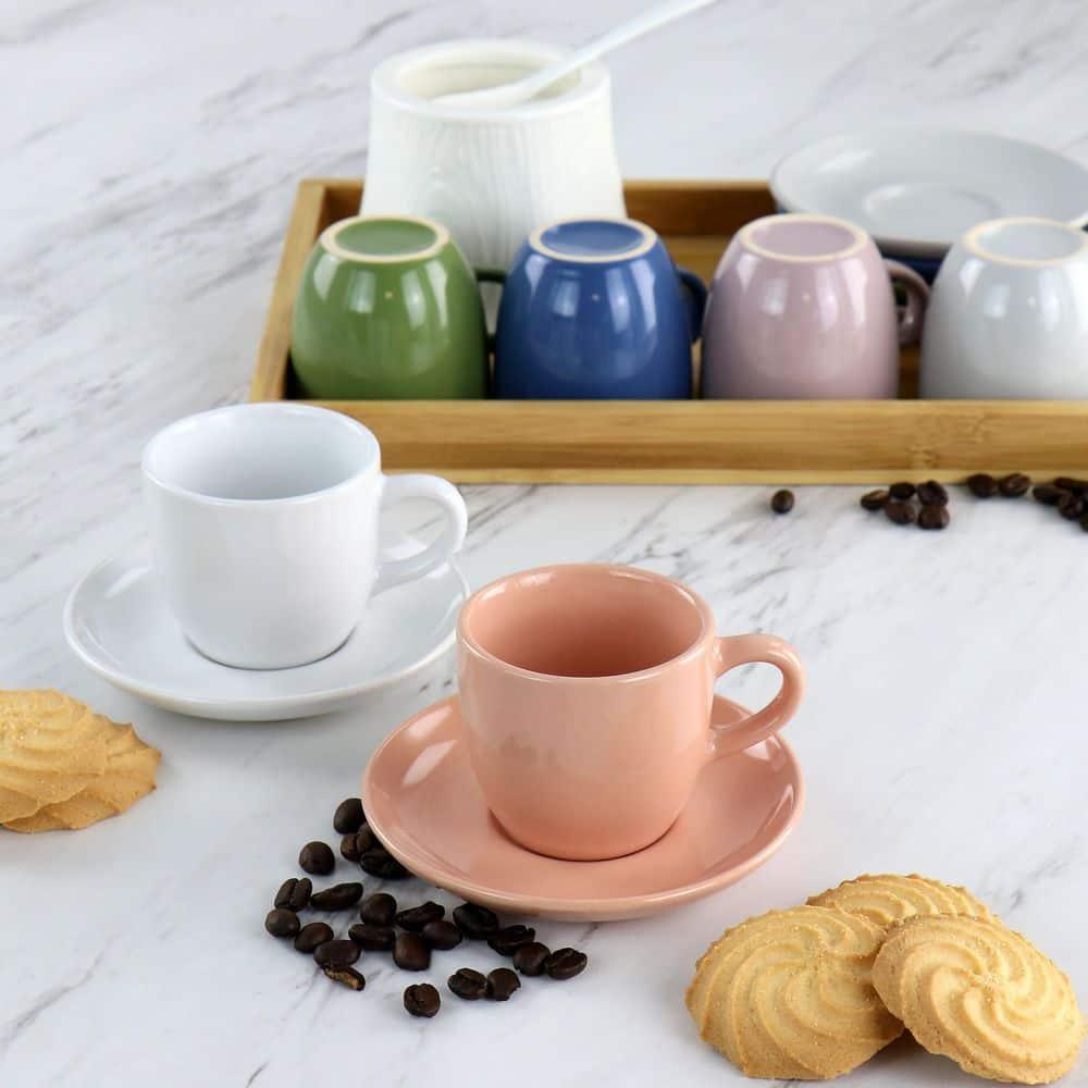 Mr. Coffee Mr. Coffee 12 Piece 3Oz Stoneware Espresso Cup And Saucer Set In Assorted Colors