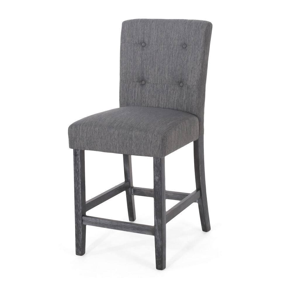 Noble House Darke Fabric Button Tufted Counter Stools, Set of 2, Charcoal and Gray