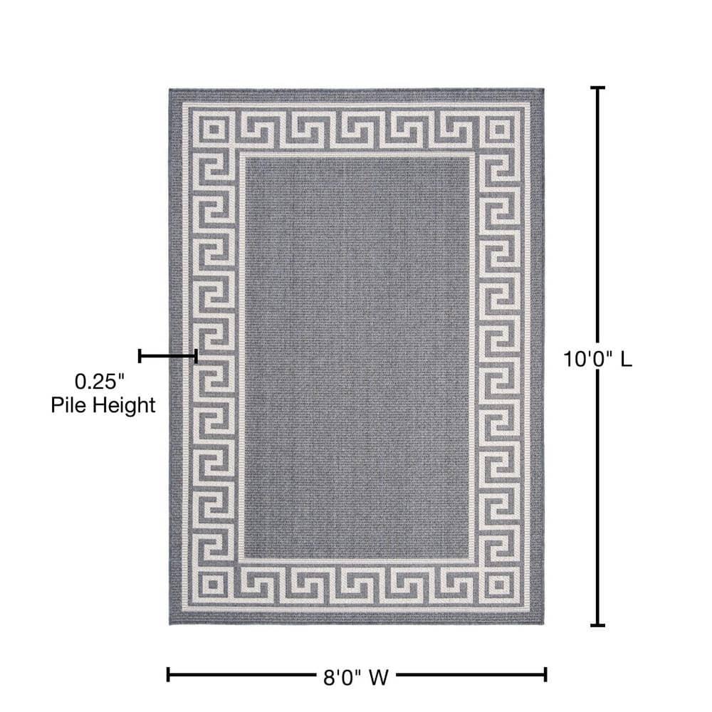 SAFAVIEH Bermuda Isidora Geometric Machine Washable Indoor/Outdoor Area Rug, Dark Blue/Ivory, 8' x 10'