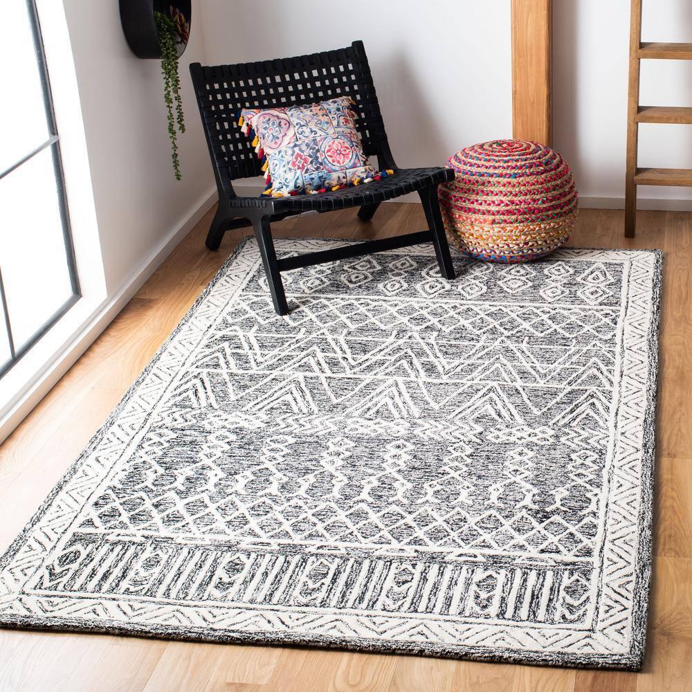SAFAVIEH Abstract Alastar Geometric Area Rug, Ivory/Black, 9' x 12'